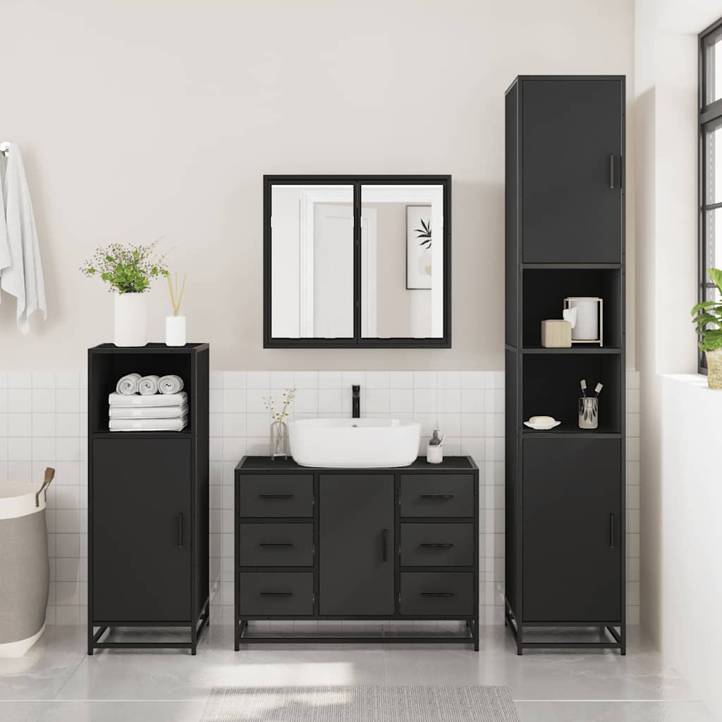 Dulap chiuveta de baie, negru, 80x33x60 cm, lemn compozit