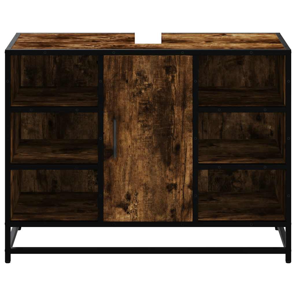 Dulap chiuveta de baie stejar fumuriu 80x33x60 cm lemn compozit