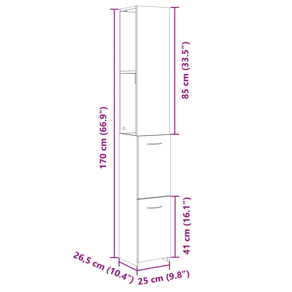 Dulap de baie, stejar sonoma, 25x26,5x170 cm, lemn prelucrat