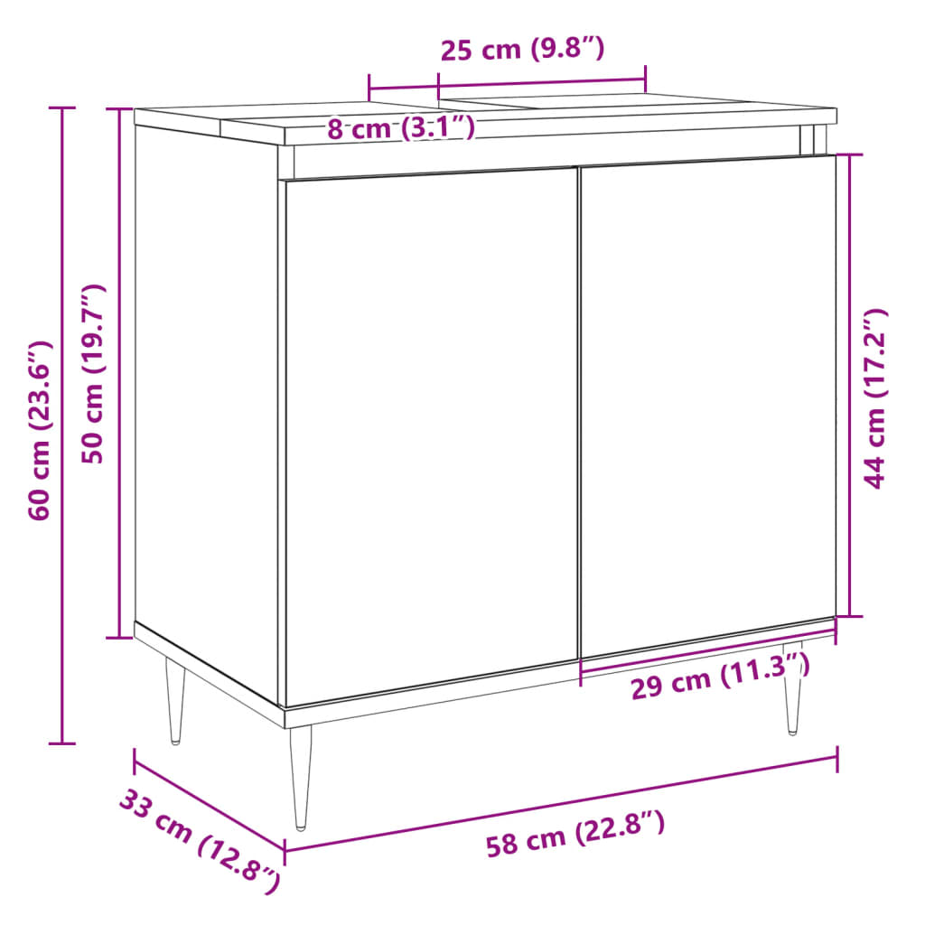 Dulap de baie, stejar sonoma, 58x33x60 cm, lemn prelucrat