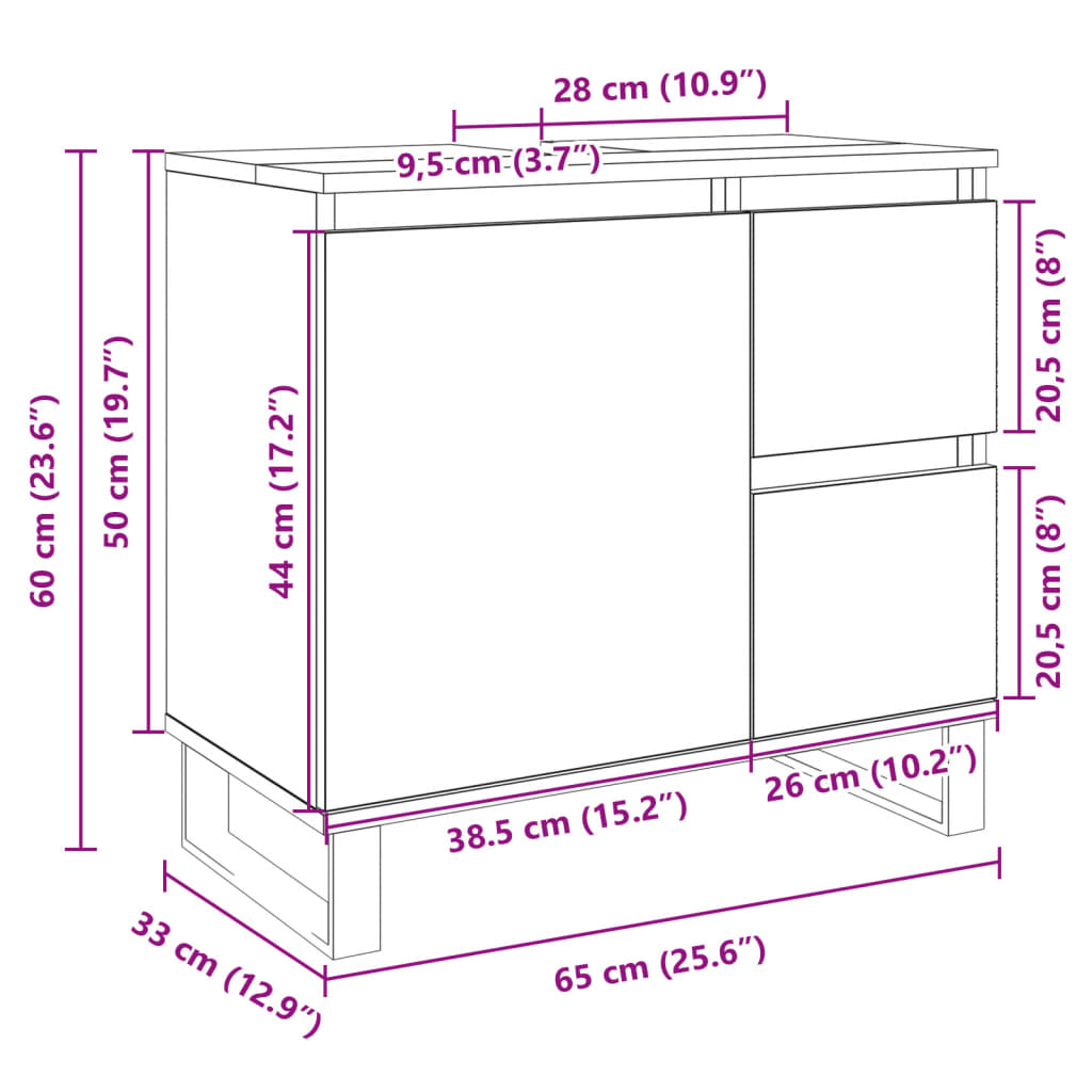 Dulap de baie, stejar sonoma, 65x33x60 cm, lemn prelucrat