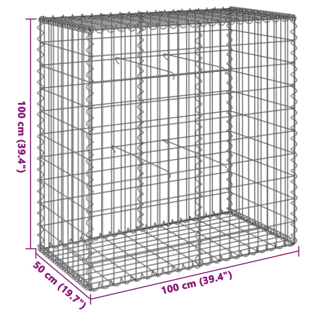 Coș gabion cu capac, argintiu, 100x50x100 cm, fier galvanizat