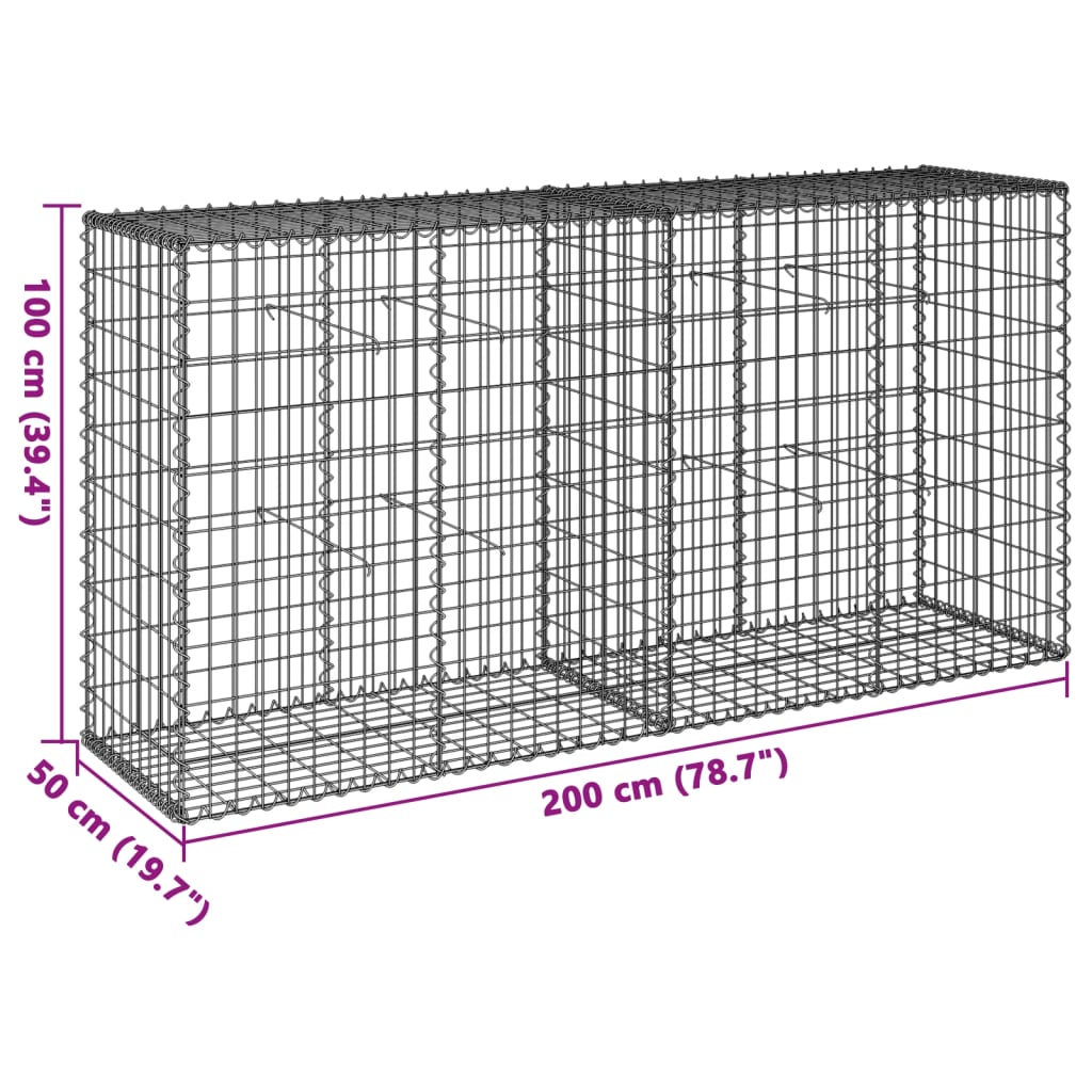 Coș gabion cu capac, 200x50x100 cm, fier galvanizat