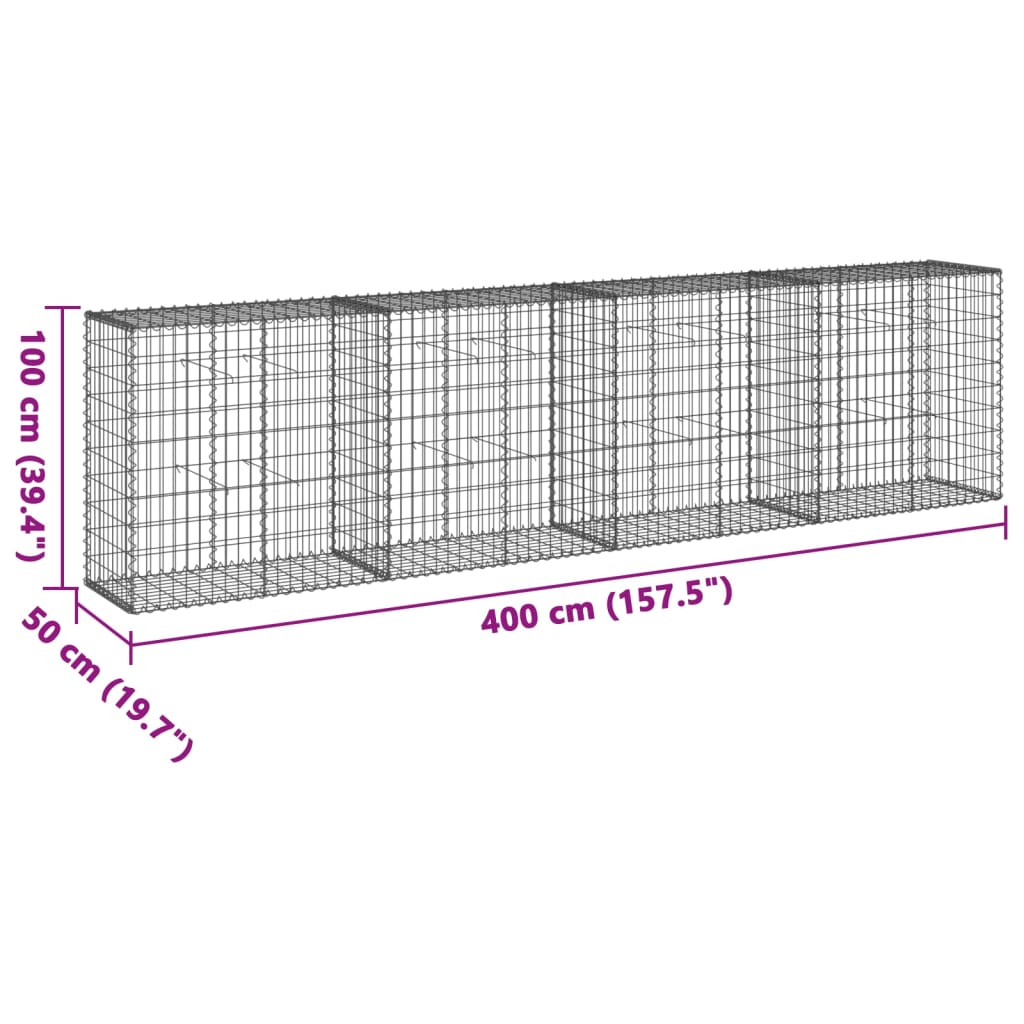 Coș gabion cu capac, 400x50x100 cm, fier galvanizat