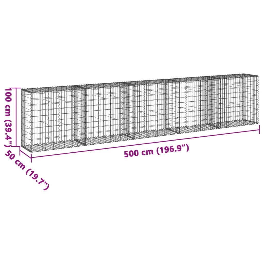 Coș gabion cu capac, 500x50x100 cm, fier galvanizat