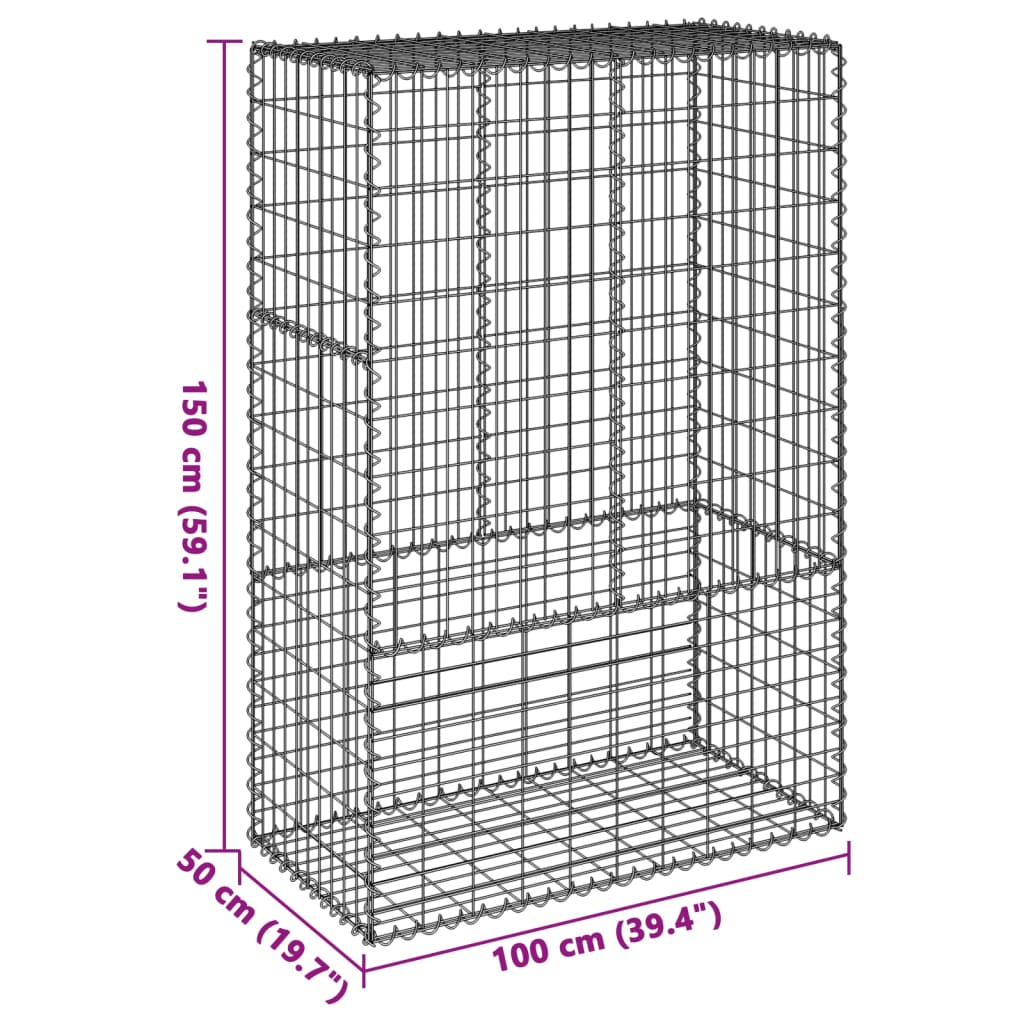 Coș gabion cu capac, 100x50x150 cm, fier galvanizat