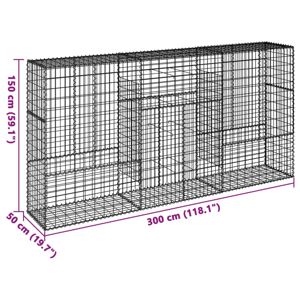 Coș gabion cu capac, 300x50x150 cm, fier galvanizat