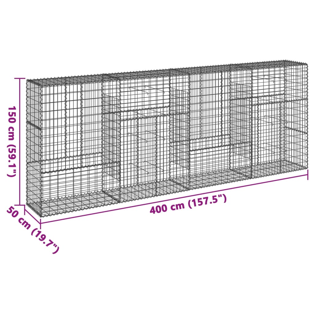 Coș gabion cu capac, 400x50x150 cm, fier galvanizat