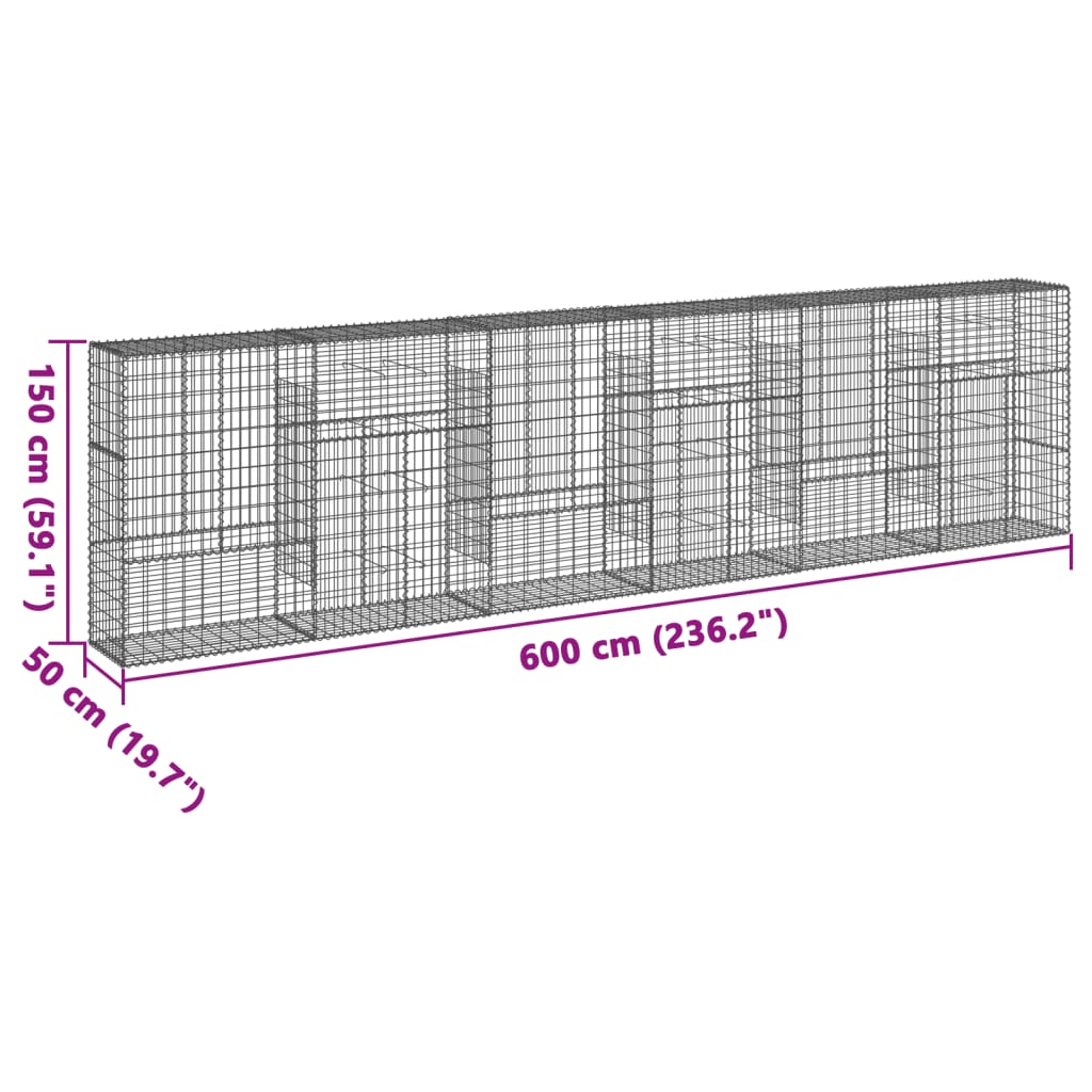 Coș gabion cu capac, 600x50x150 cm, fier galvanizat