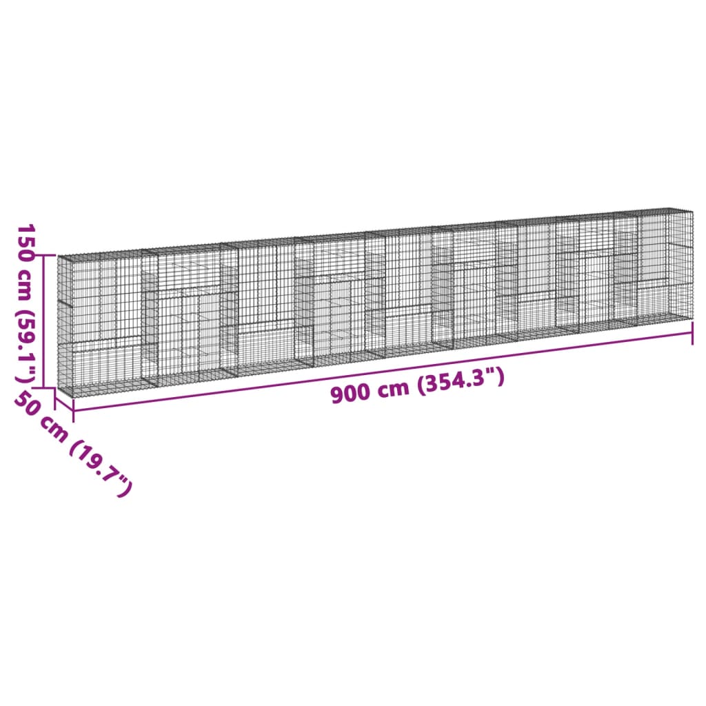 Coș gabion cu capac, 900x50x150 cm, fier galvanizat