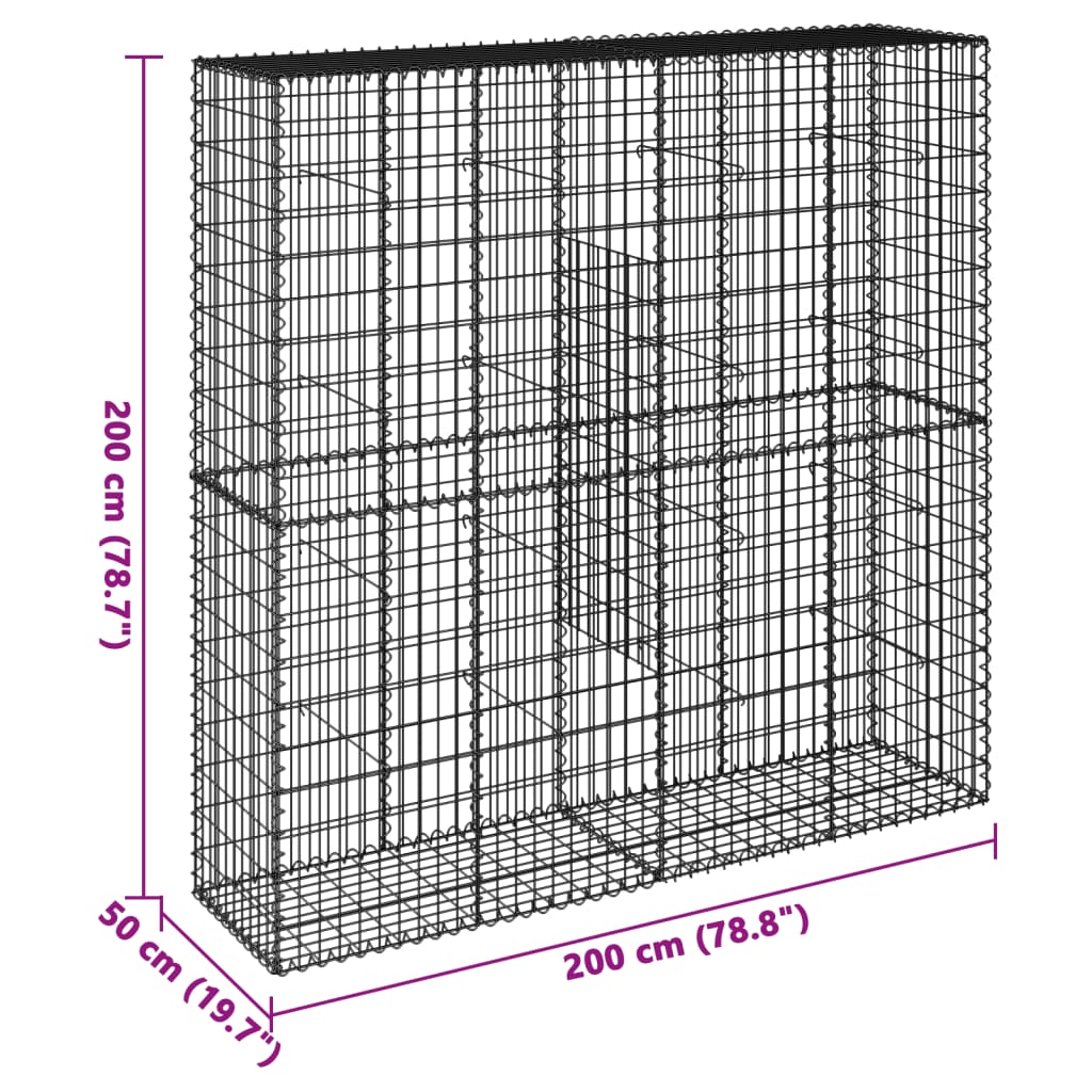 Coș gabion cu capac, 200x50x200 cm, fier galvanizat