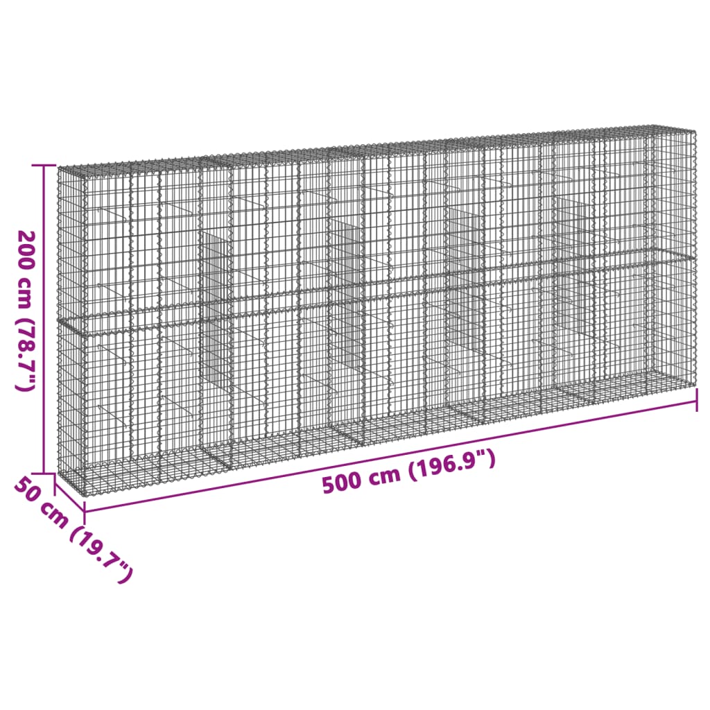 Coș gabion cu capac, 500x50x200 cm, fier galvanizat