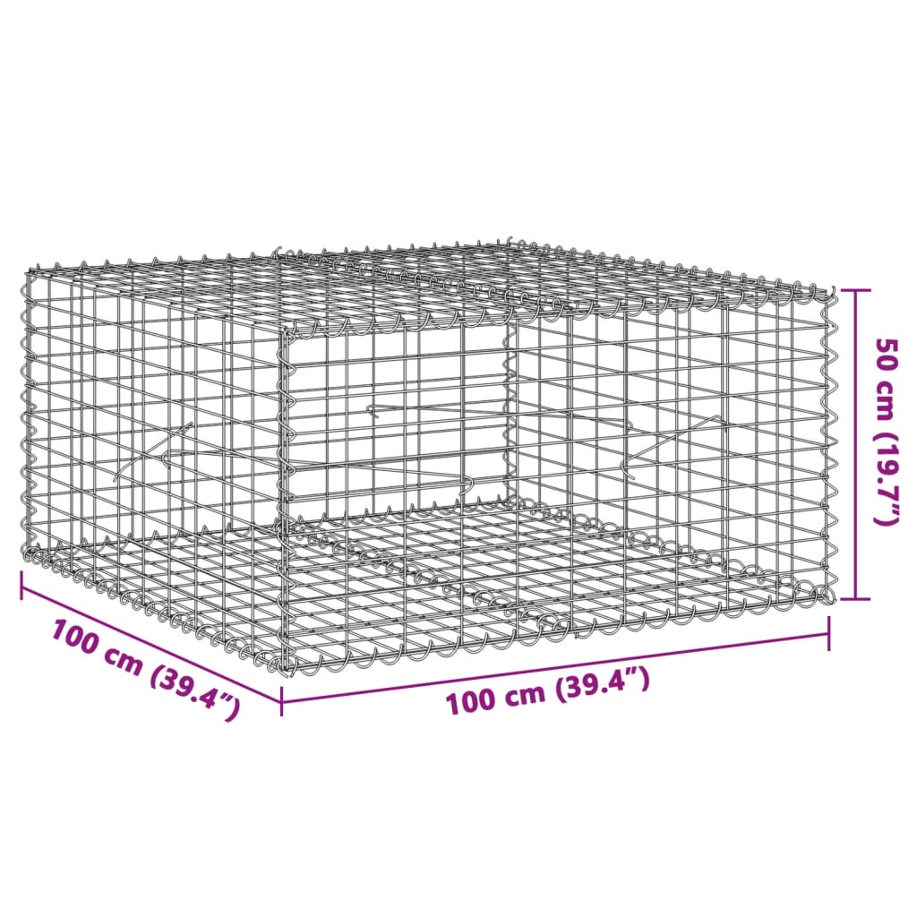 Coș gabion cu capac, 100x100x50 cm, fier galvanizat