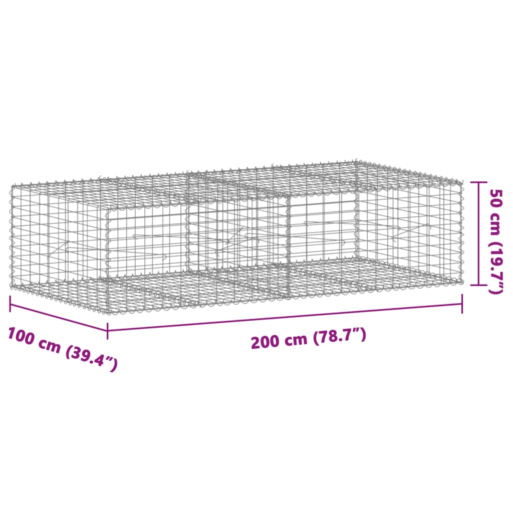 Coș gabion cu capac, 200x100x50 cm, fier galvanizat