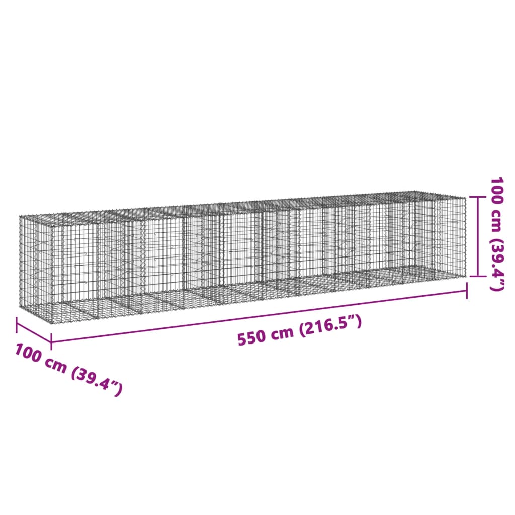 Coș gabion cu capac, 550x100x100 cm, fier galvanizat