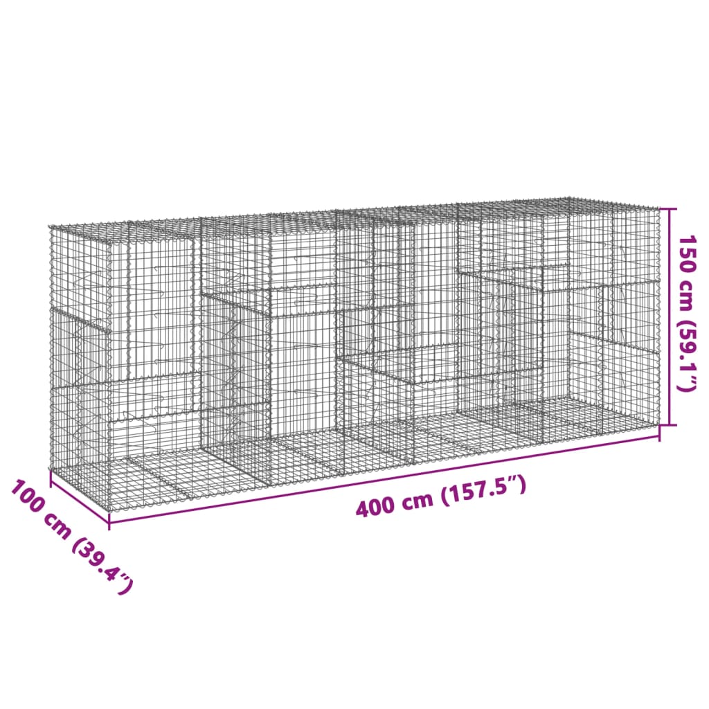 Coș gabion cu capac, 400x100x150 cm, fier galvanizat