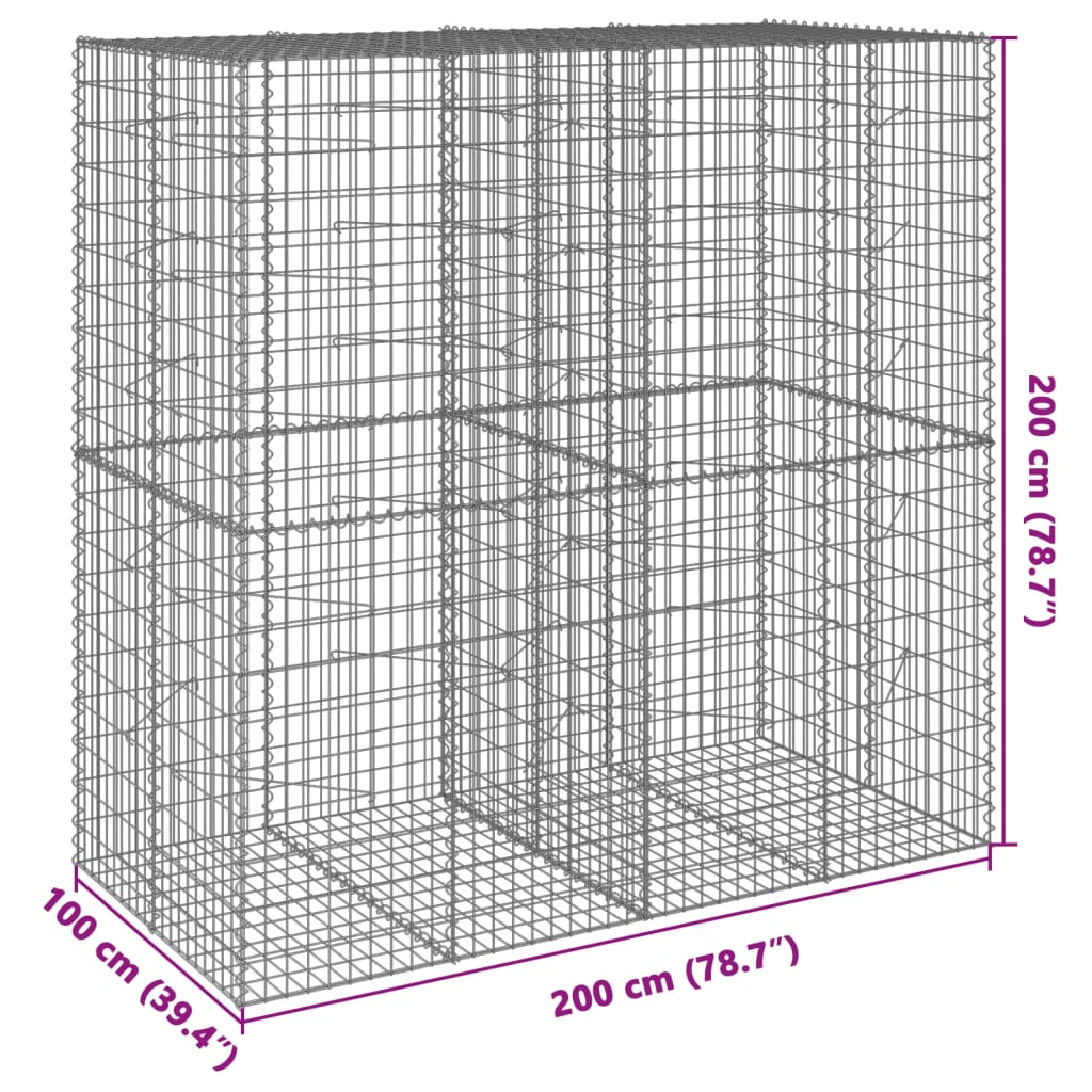 Coș gabion cu capac, 200x100x200 cm, fier galvanizat