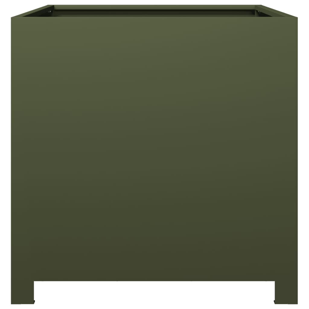 Jardinieră de grădină, verde măsliniu, 50x50x50 cm, oțel