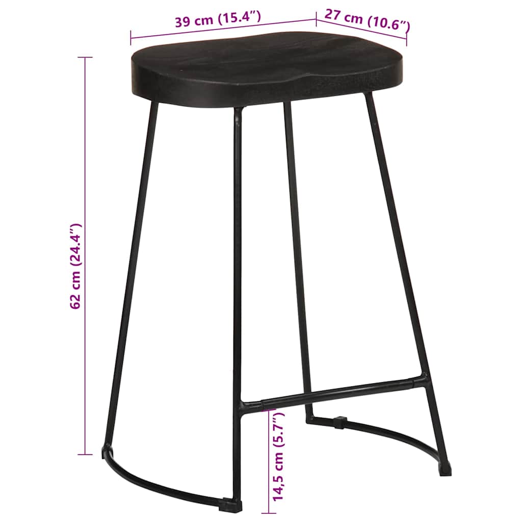 Scaune de bar 2 buc Negru 45x40x62 cm lemn masiv de mango