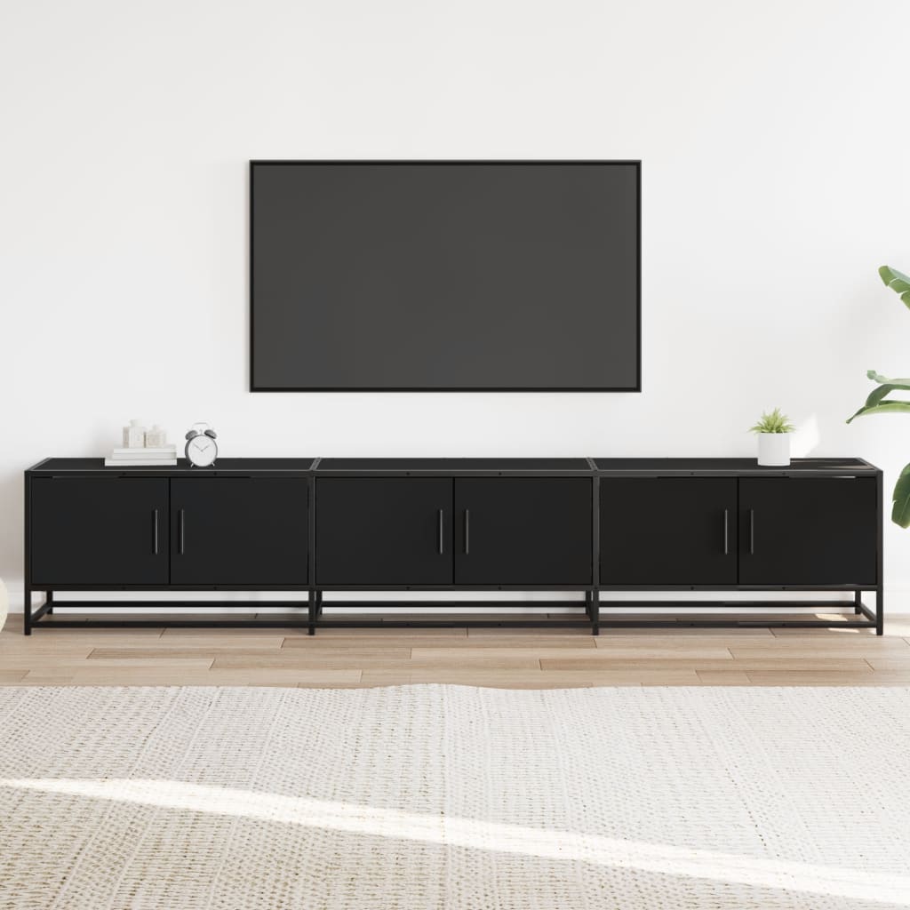 Dulap TV, negru, 210x35x41 cm, lemn prelucrat