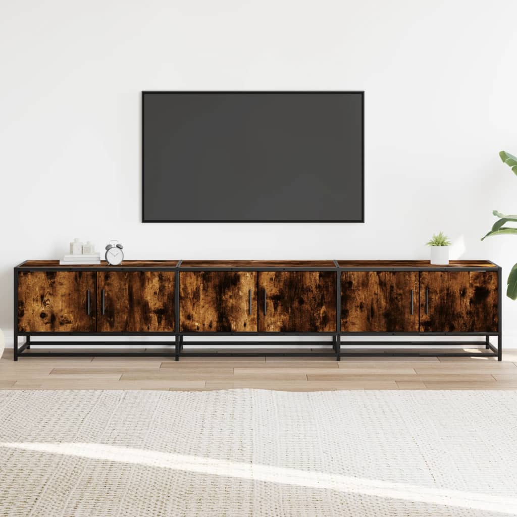 Dulap TV, stejar fumuriu, 210x35x41 cm, lemn prelucrat