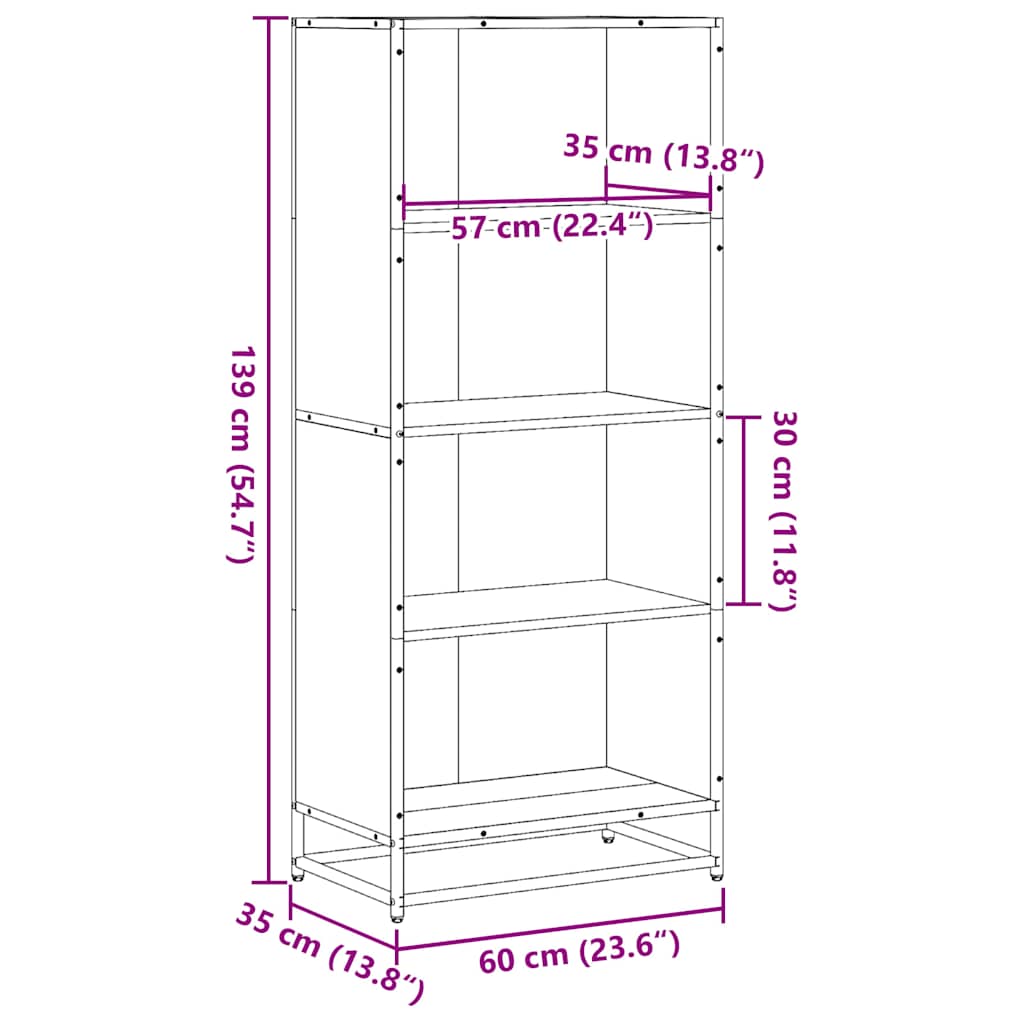 Bibliotecă, negru, 60x35x139 cm, lemn prelucrat