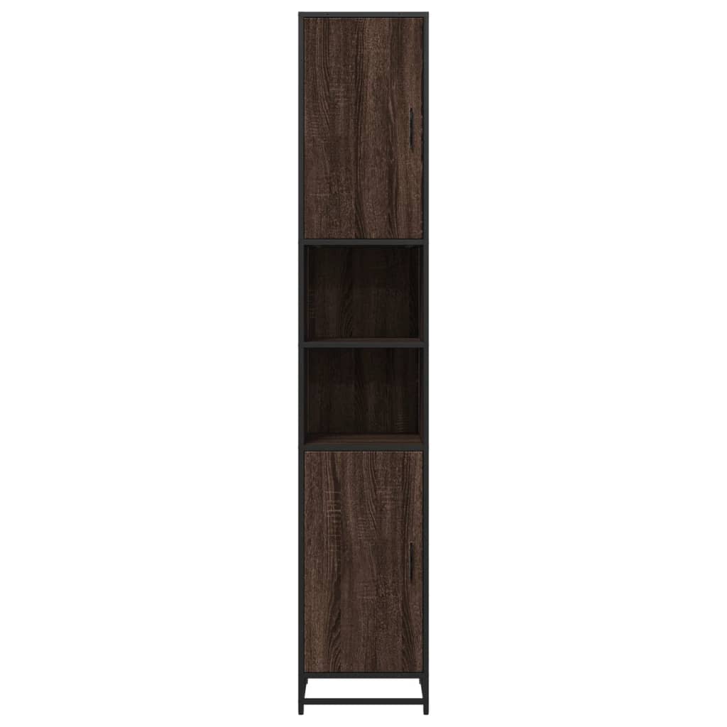 Dulap baie, stejar maro, 35x37,5x188,5 cm, lemn prelucrat/metal