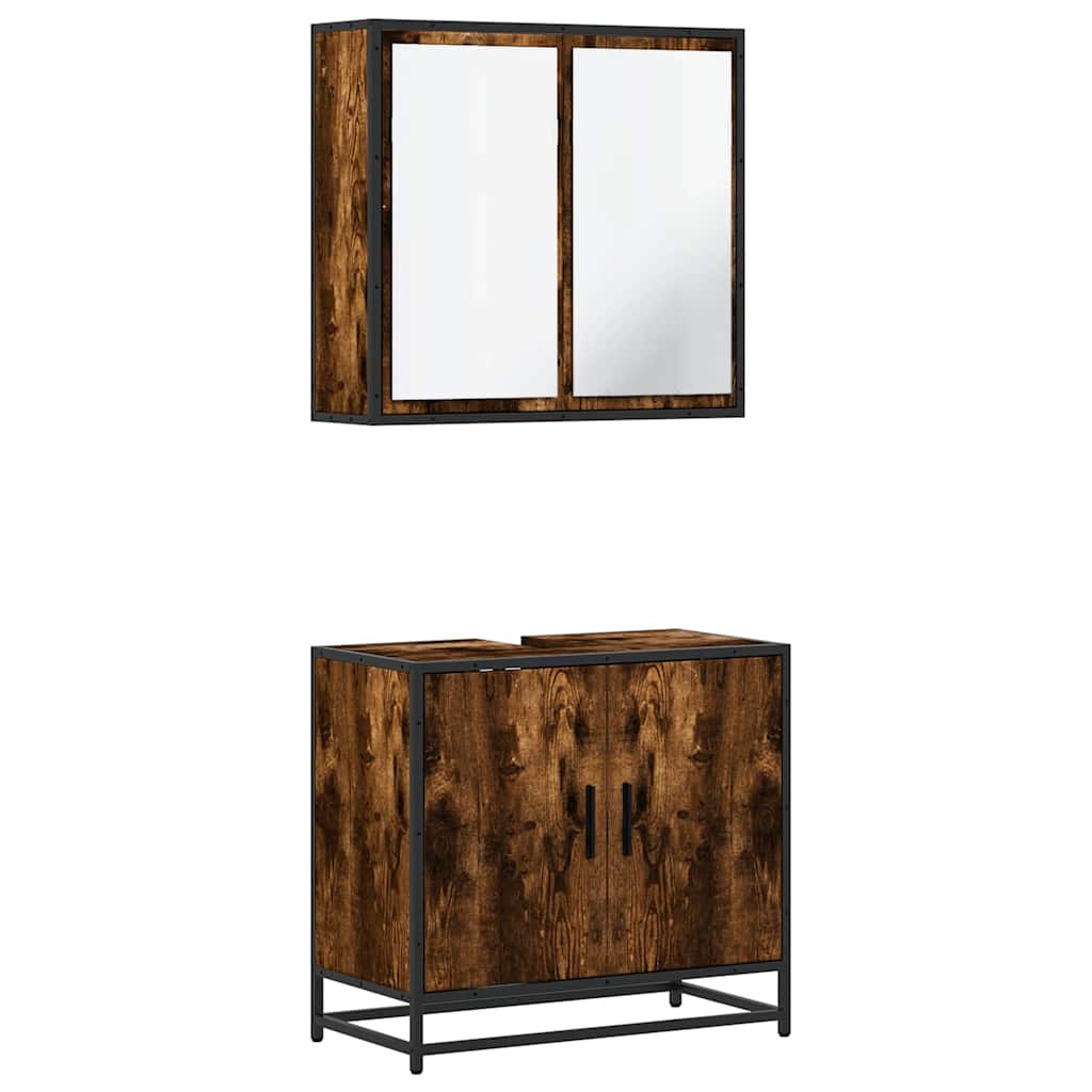 Set mobilier de baie, 2 piese, stejar fumuriu, lemn prelucrat