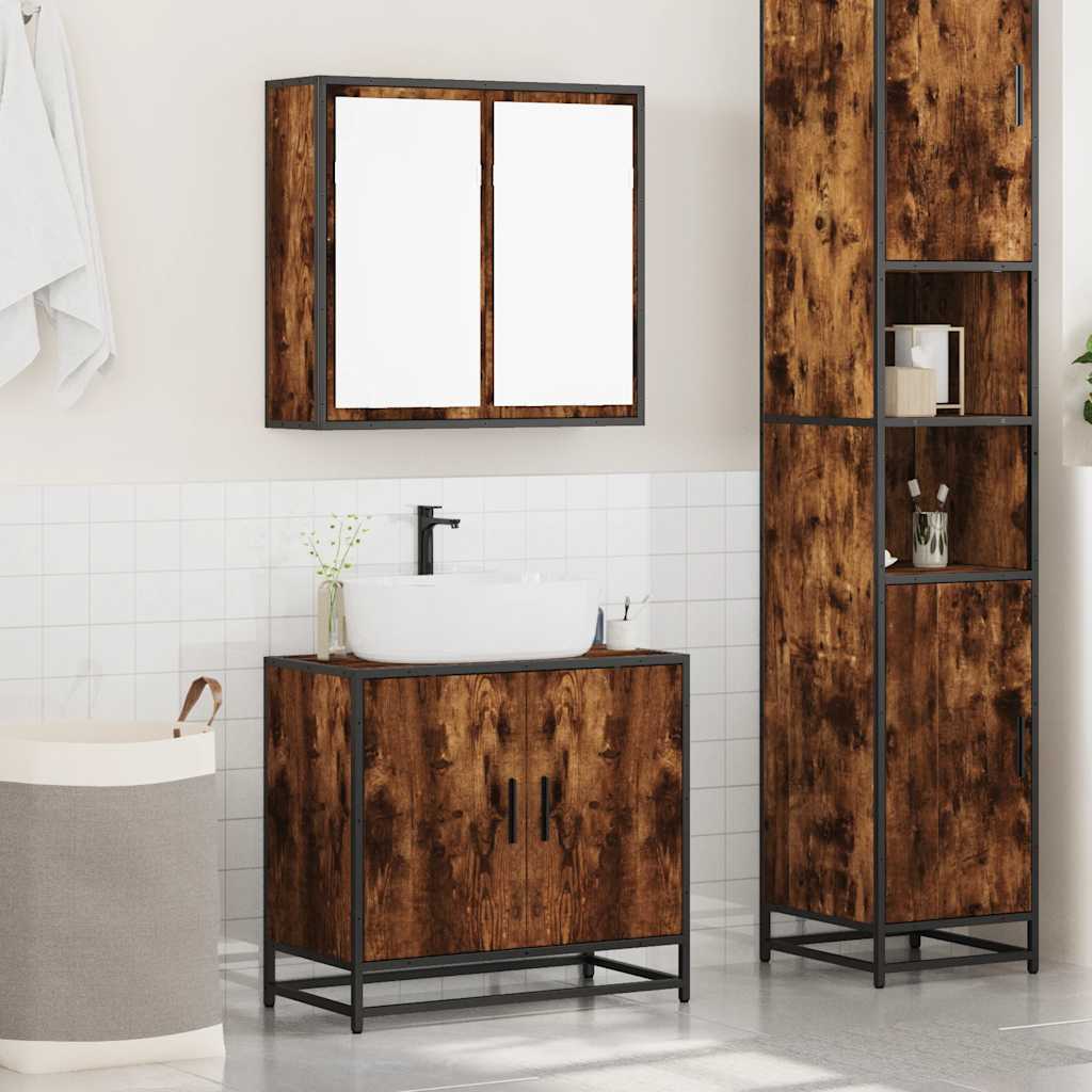 Set mobilier de baie, 2 piese, stejar fumuriu, lemn prelucrat