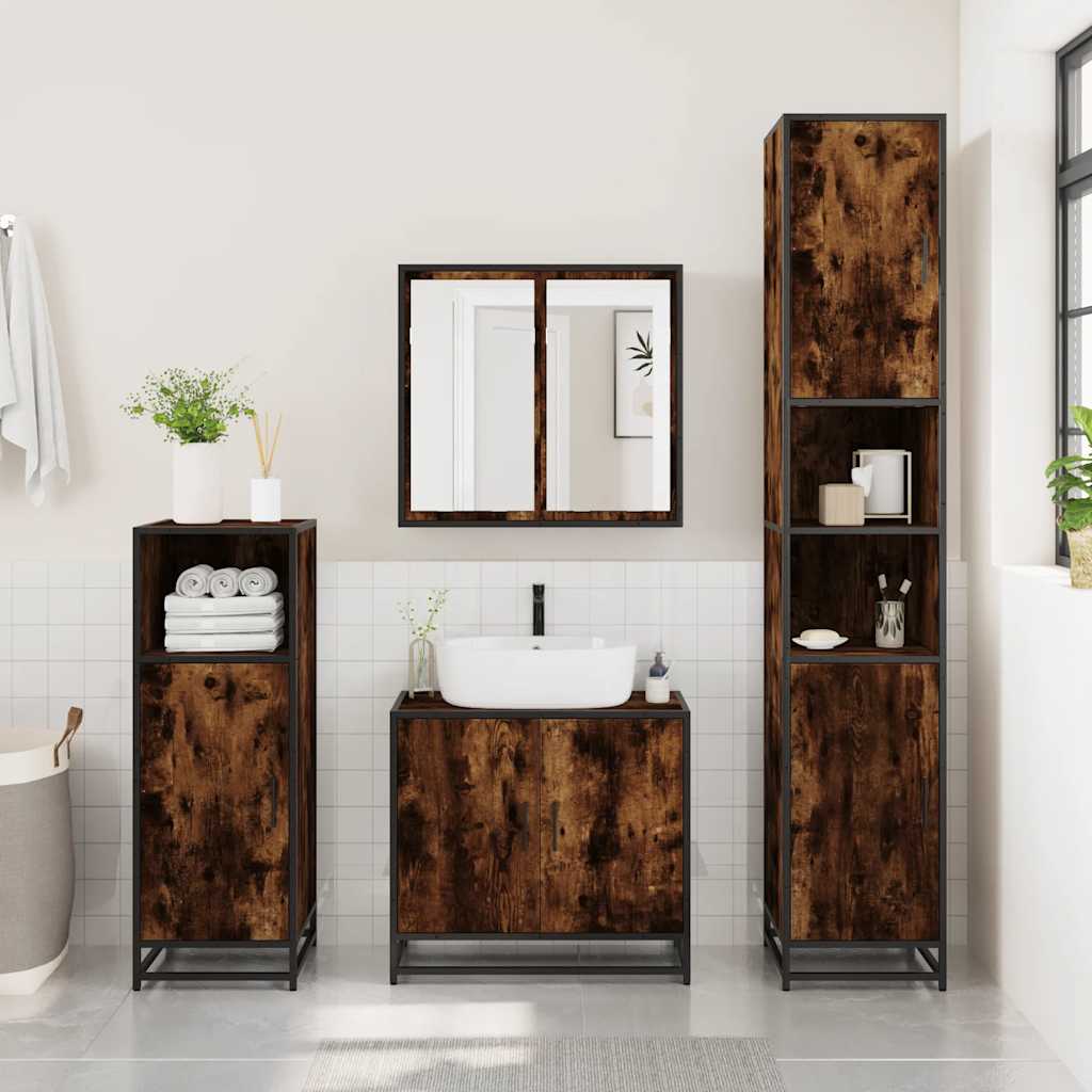 Set mobilier de baie, 2 piese, stejar fumuriu, lemn prelucrat
