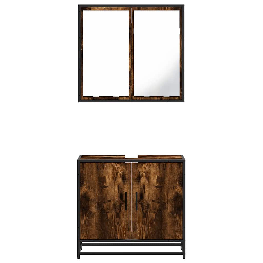 Set mobilier de baie, 2 piese, stejar fumuriu, lemn prelucrat