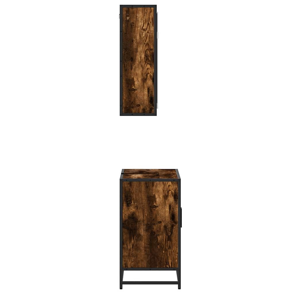 Set mobilier de baie, 2 piese, stejar fumuriu, lemn prelucrat
