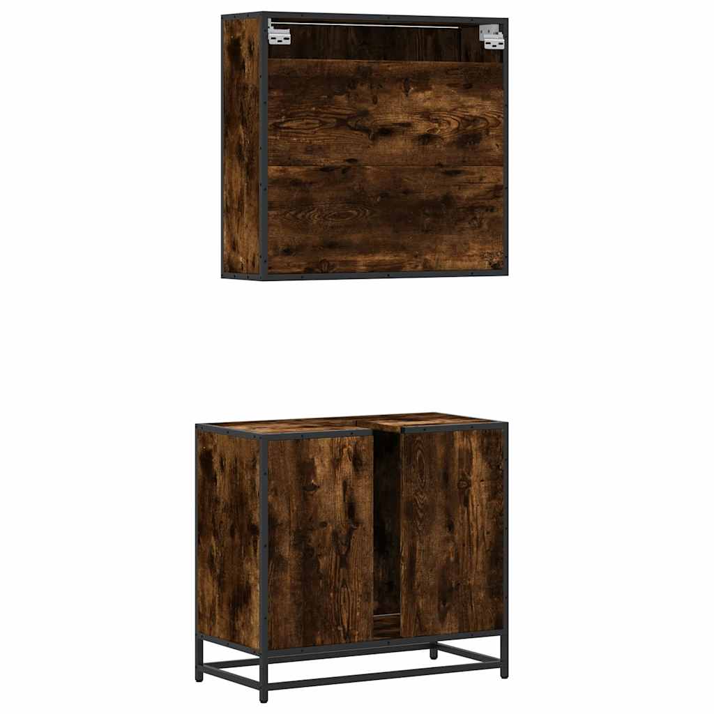Set mobilier de baie, 2 piese, stejar fumuriu, lemn prelucrat
