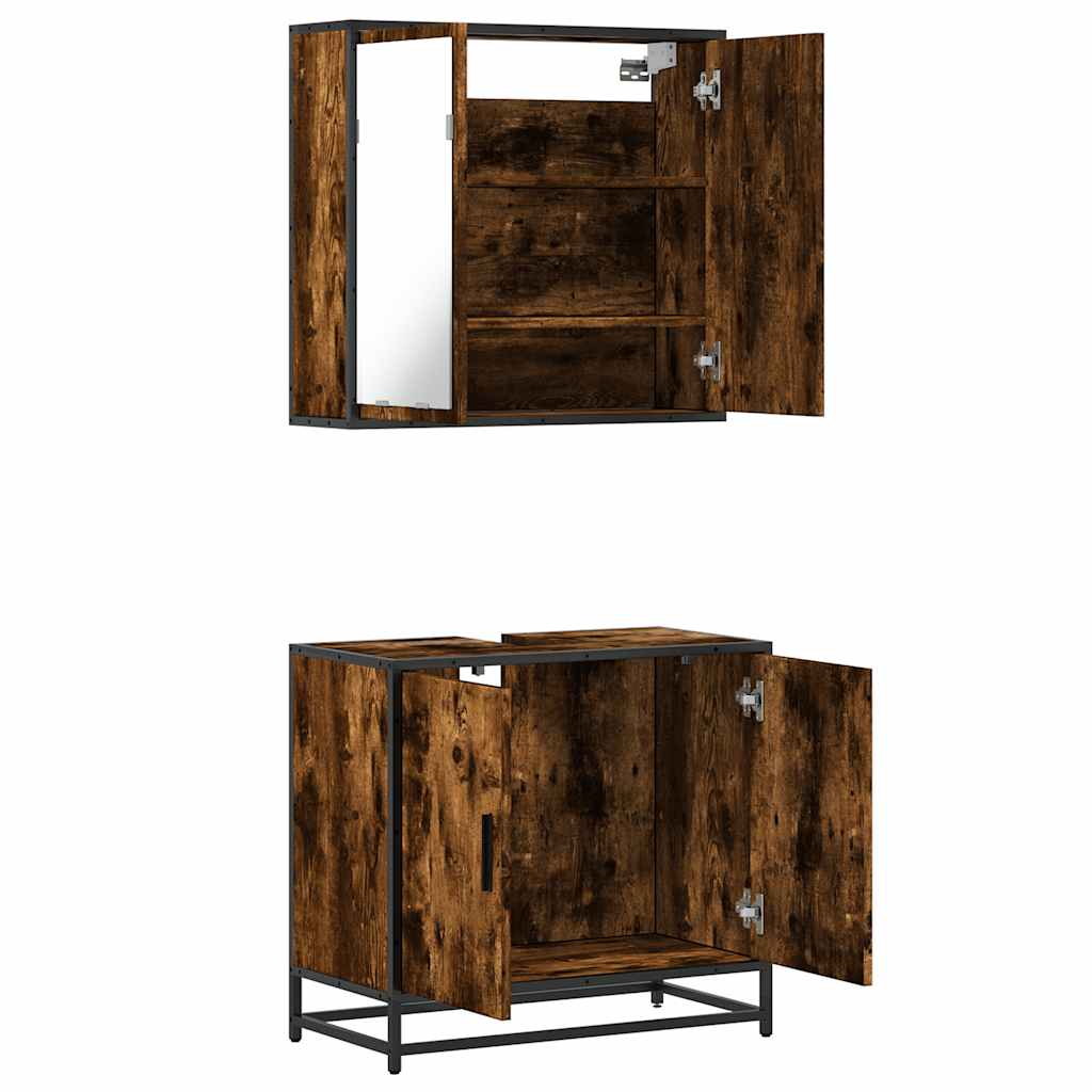Set mobilier de baie, 2 piese, stejar fumuriu, lemn prelucrat