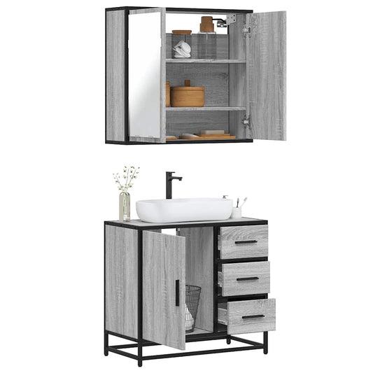 Set mobilier de baie, 2 piese, gri sonoma, lemn prelucrat