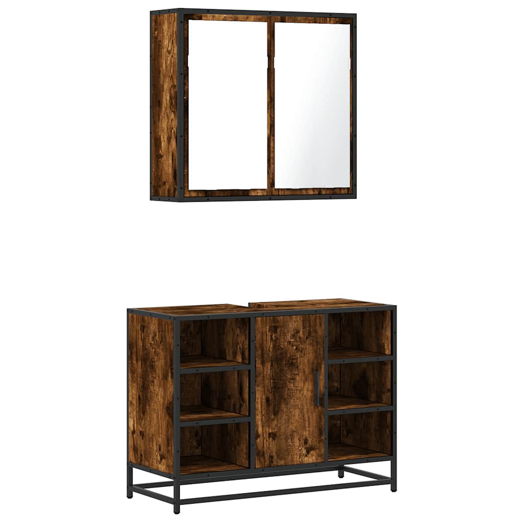 Set mobilier de baie, 2 piese, stejar fumuriu, lemn prelucrat
