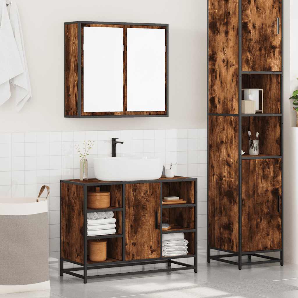 Set mobilier de baie, 2 piese, stejar fumuriu, lemn prelucrat