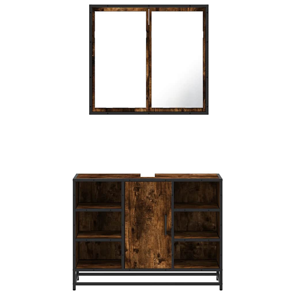 Set mobilier de baie, 2 piese, stejar fumuriu, lemn prelucrat