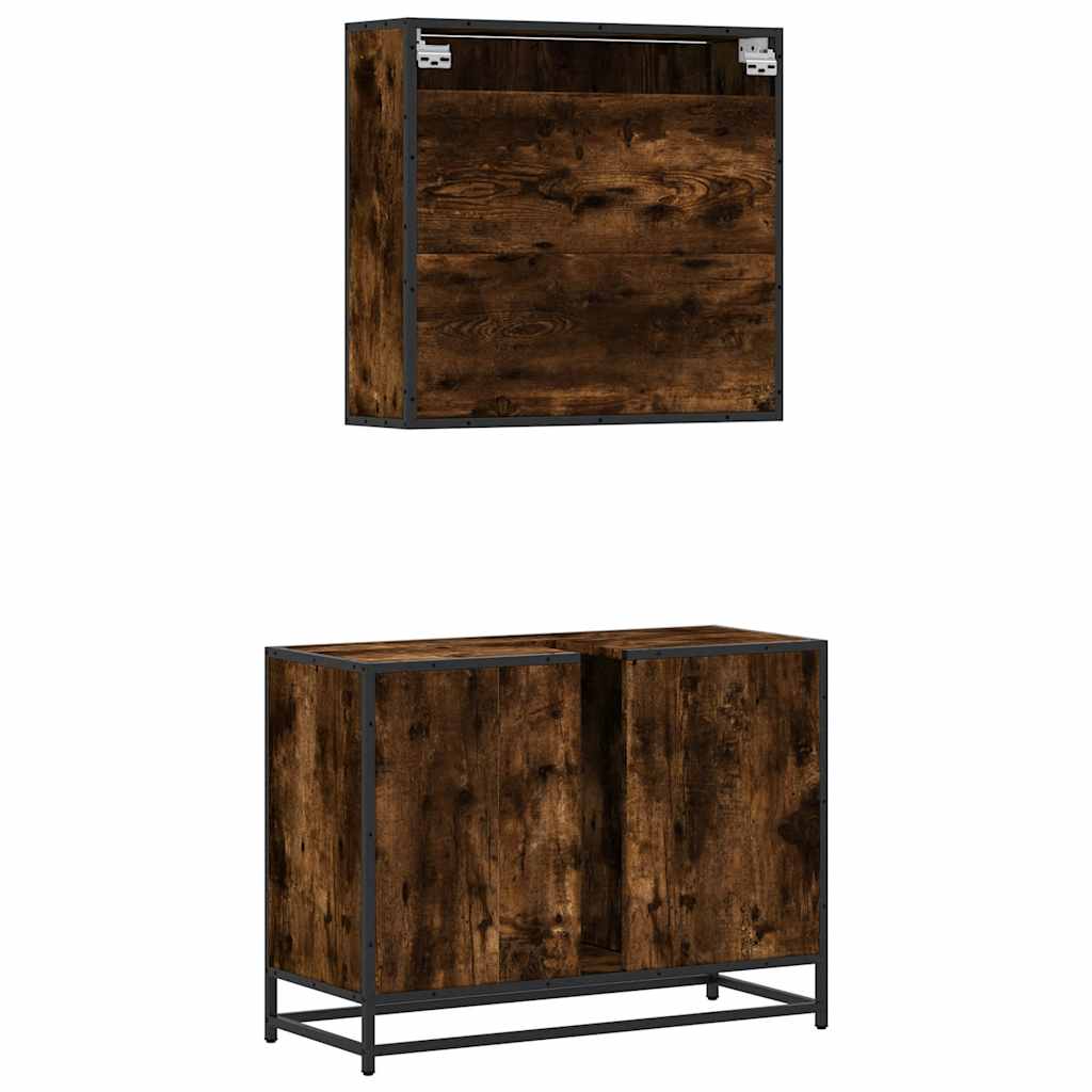 Set mobilier de baie, 2 piese, stejar fumuriu, lemn prelucrat
