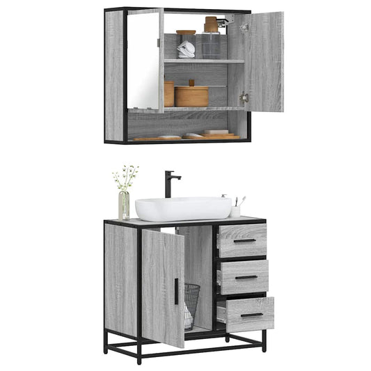 Set mobilier de baie, 2 piese, gri sonoma, lemn prelucrat