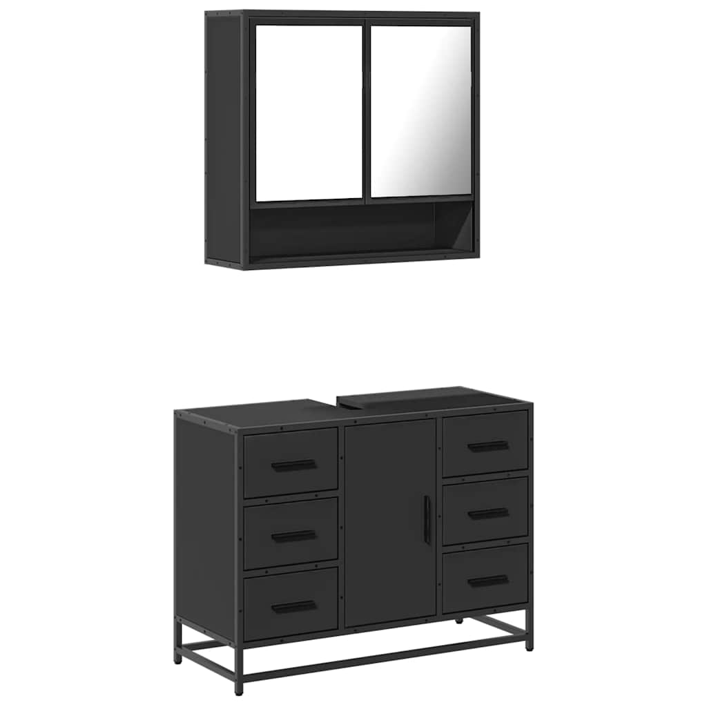 Set mobilier de baie, 2 piese, negru, lemn compozit