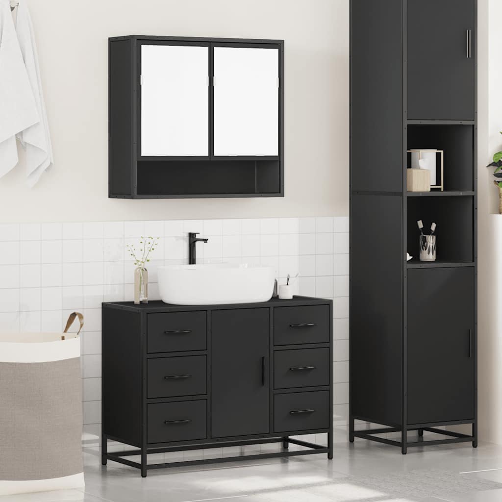 Set mobilier de baie, 2 piese, negru, lemn compozit