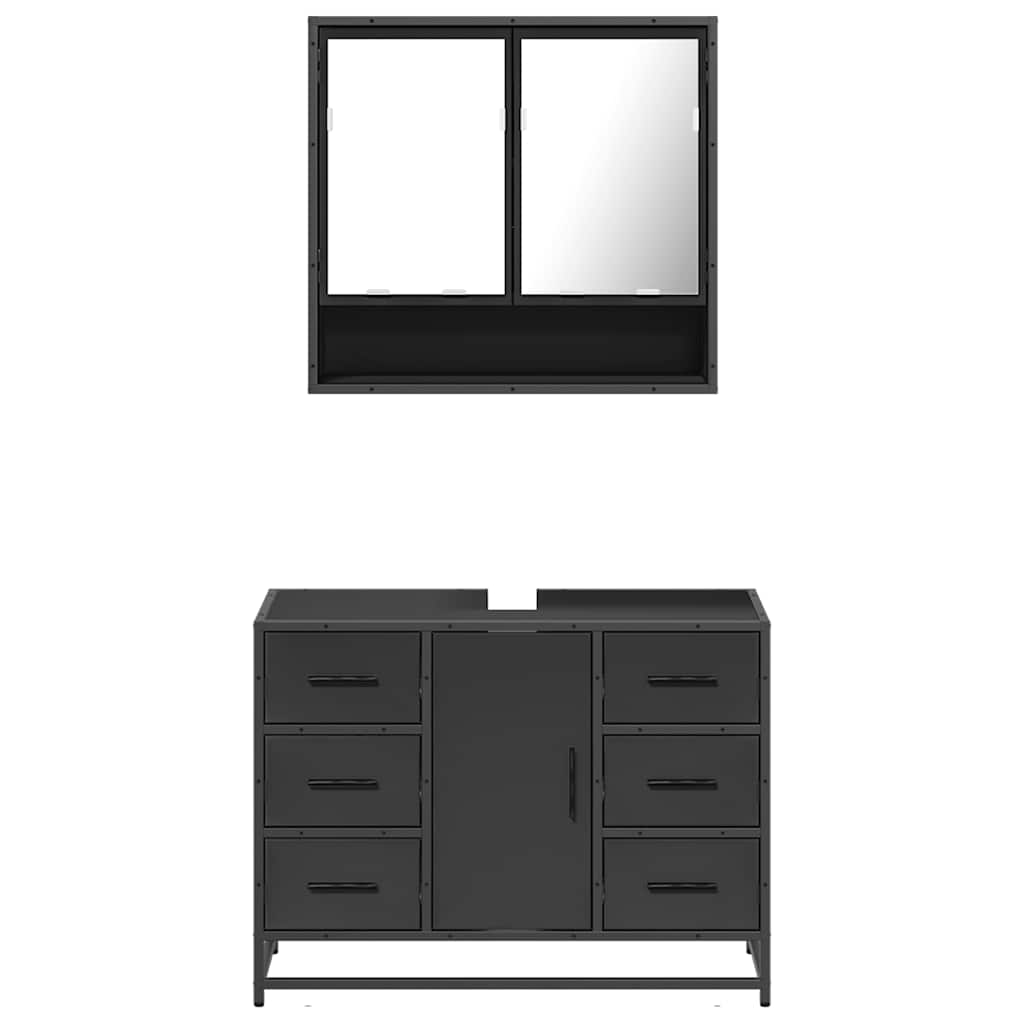 Set mobilier de baie, 2 piese, negru, lemn compozit