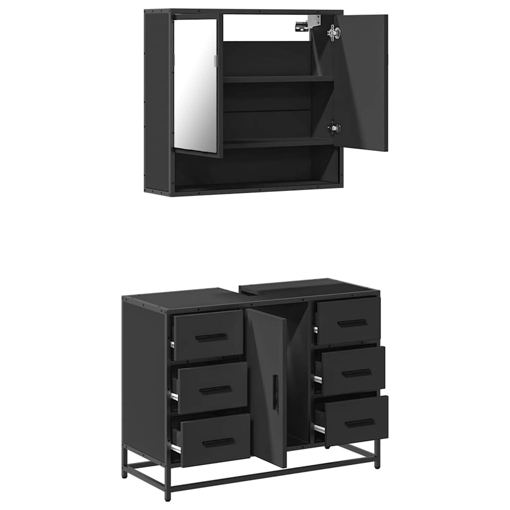 Set mobilier de baie, 2 piese, negru, lemn compozit