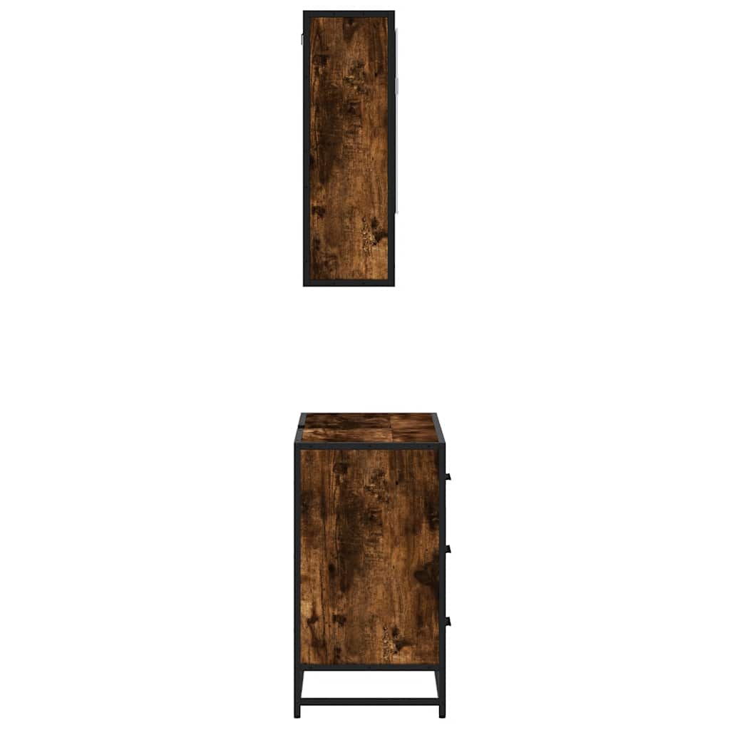 Set mobilier de baie, 2 piese, stejar fumuriu, lemn prelucrat