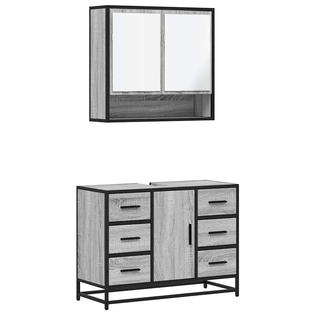 Set mobilier de baie, 2 piese, gri sonoma, lemn prelucrat