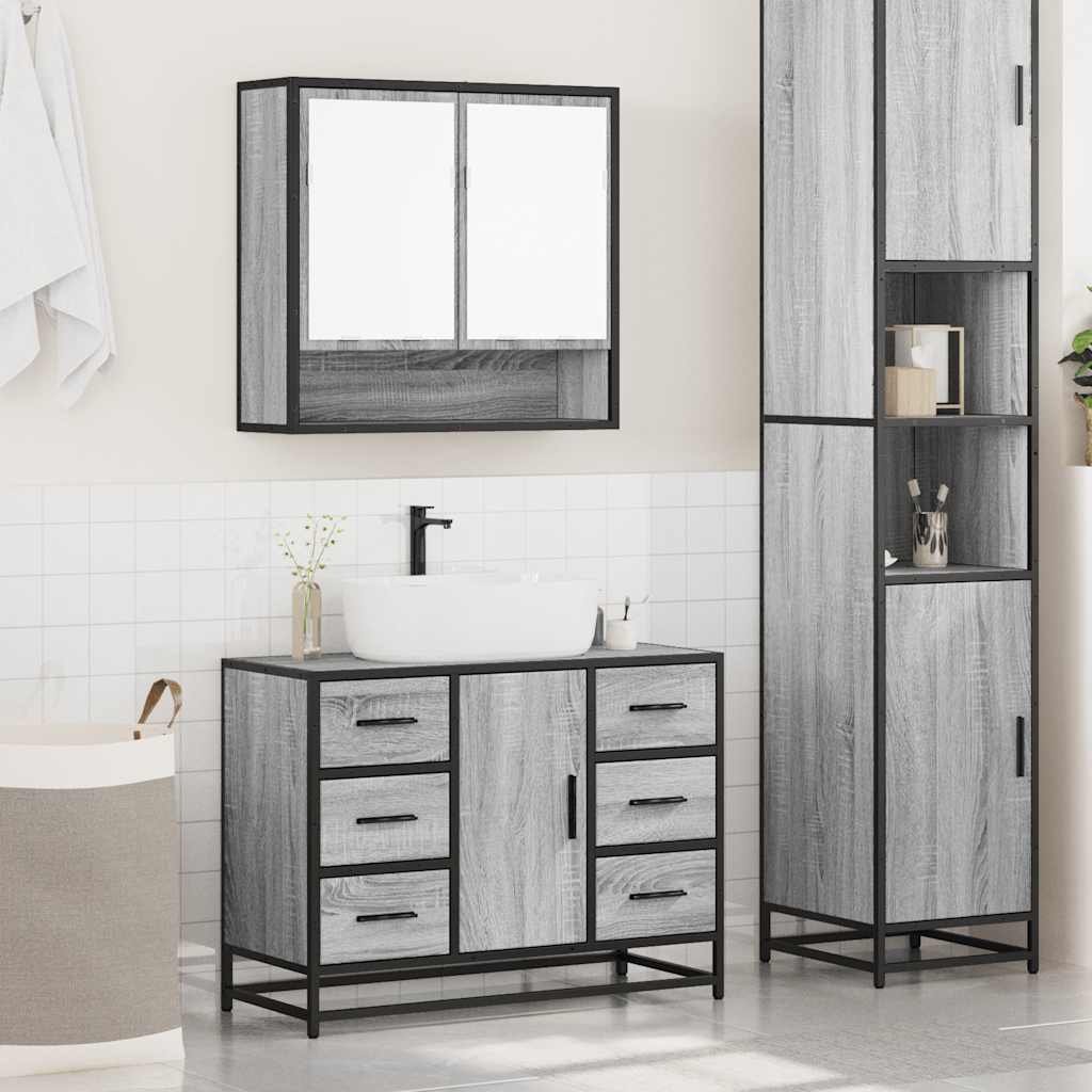 Set mobilier de baie, 2 piese, gri sonoma, lemn prelucrat