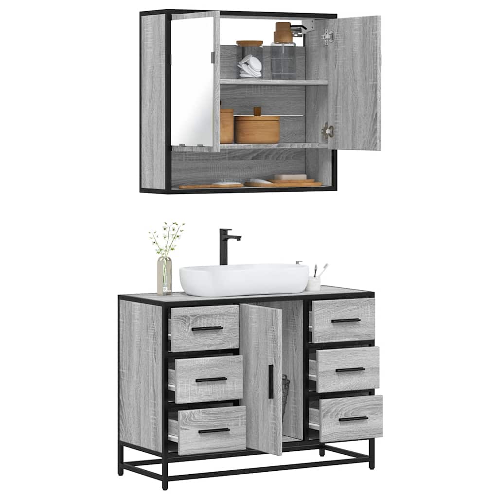 Set mobilier de baie, 2 piese, gri sonoma, lemn prelucrat