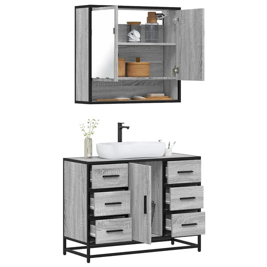 Set mobilier de baie, 2 piese, gri sonoma, lemn prelucrat