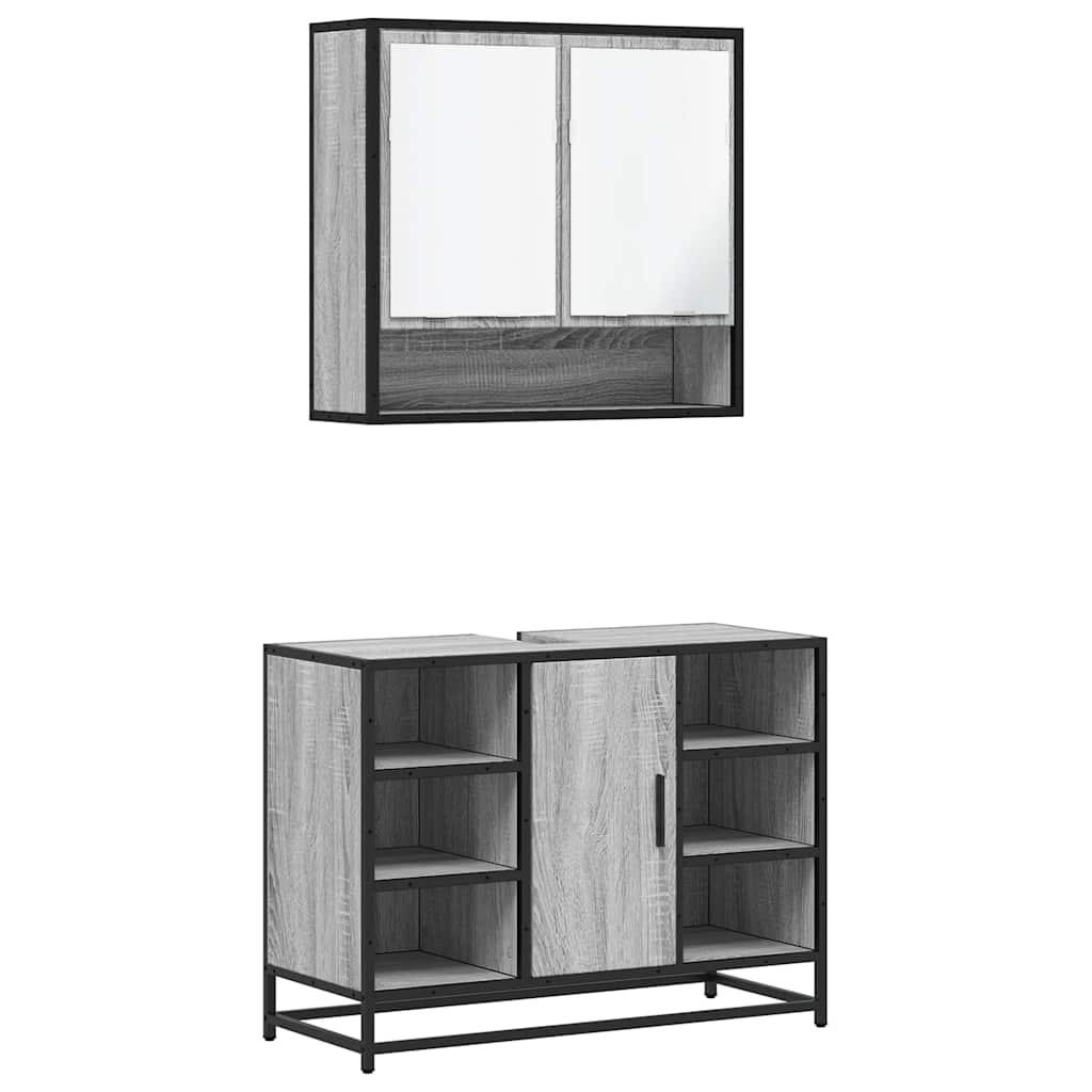 Set mobilier de baie, 2 piese, gri sonoma, lemn prelucrat